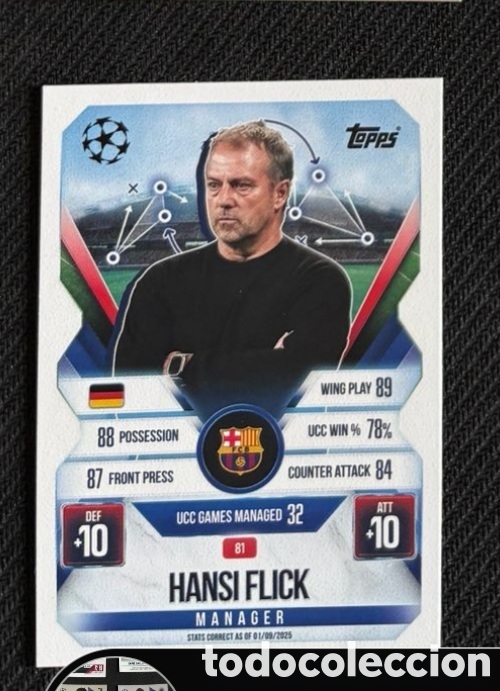 Coleccionismo cromos antiguos: HANSI FLICK ENTRENADOR Topps UEFA Champions League Match Attax 2025 2026 carta FC BARCELONA