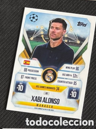 Coleccionismo cromos antiguos: XABI ALONSO ENTRENADOR Topps UEFA Champions League Match Attax 2025 2026 carta REAL MADRID