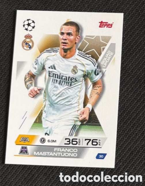 Coleccionismo cromos antiguos: 30 MASTANTUONO Topps UEFA Champions League Match Attax 2025 2026 carta REAL MADRID