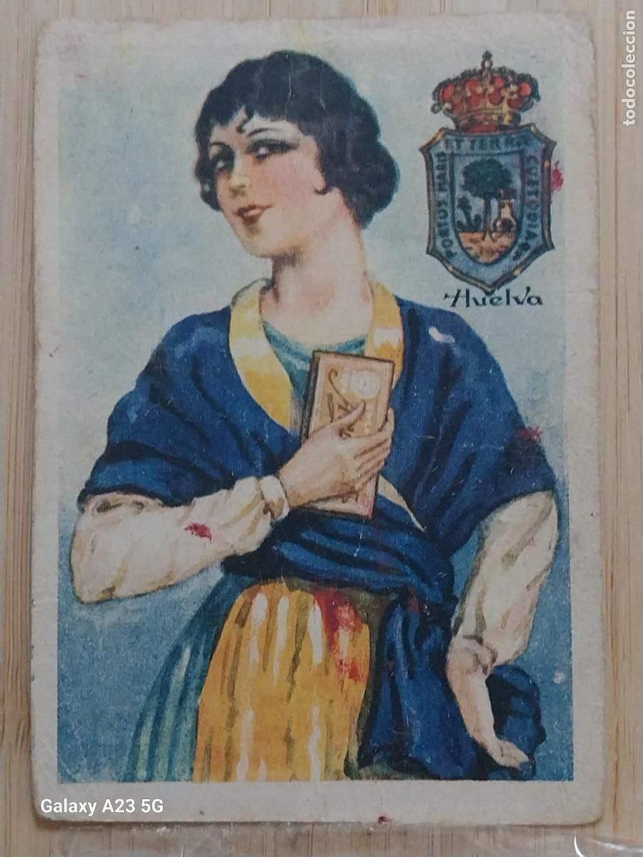 Coleccionismo cromos antiguos: HUELVA * CHOCOLATES AMATLLER TRAJE REGIONAL ILUSTRACION MODERNISTA CROMO 43 ORIGINAL A&Ntilde;OS 20 30