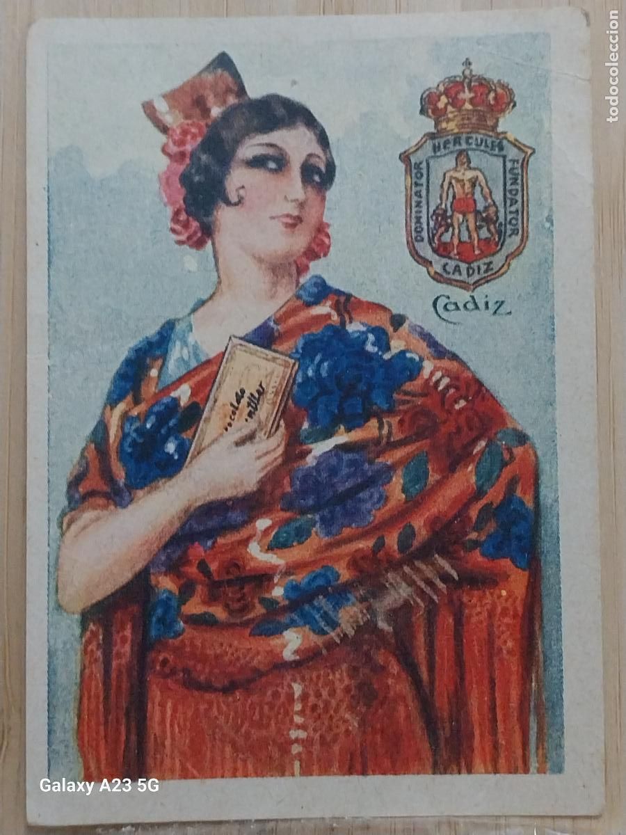 Coleccionismo cromos antiguos: CADIZ * CHOCOLATES AMATLLER TRAJE REGIONAL ILUSTRACION MODERNISTA CROMO 44 ORIGINAL A&Ntilde;OS 20 30