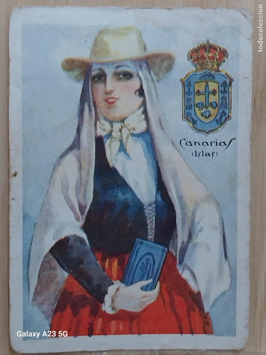 Coleccionismo cromos antiguos: CANARIAS * CHOCOLATES AMATLLER TRAJE REGIONAL ILUSTRACION MODERNISTA CROMO 50 ORIGINAL A&Ntilde;OS 20 30