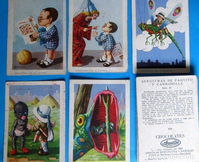 Coleccionismo cromos antiguos: COLECCI&Oacute;N COMPLETA. AVENTURAS DE PAQUITO Y CARBONILLA. 36 CROMOS. CHOCOLATE CHOCOLATES AMATLLER, S/F