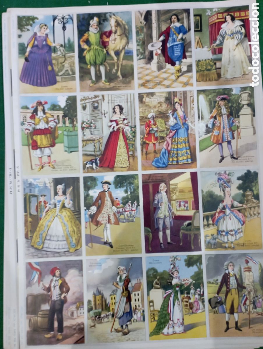 Coleccionismo cromos antiguos: Dos hojas 33x25 con 32 cromos la historia del vestido. 1951