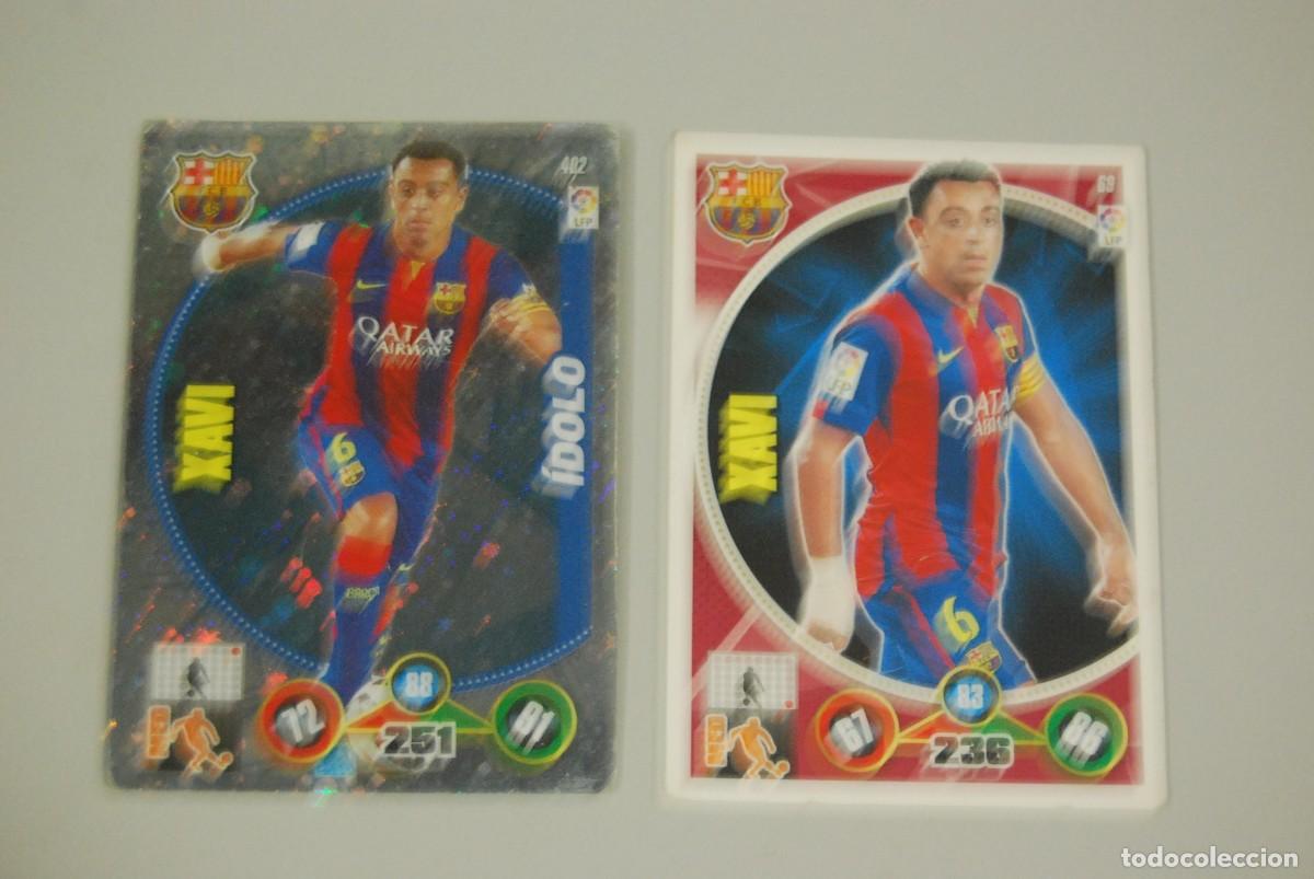 Coleccionismo cromos antiguos: XAVI IDOLO F.C. BARCELONA 2 ADRENAYN XL LIGA BBVA 2014-15 N&ordm; 402 Y 69 (LEER DESCRIPCION Y VER FOTOS)