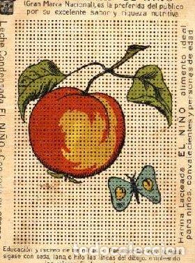 Coleccionismo cromos antiguos: CROMO/TARJETA PARA BORDAR N&ordm; 2. MELOCOTON CON MARIPOSAS. REGALO DE LECHE CONDENSADA EL NI&Ntilde;O. SIN ...