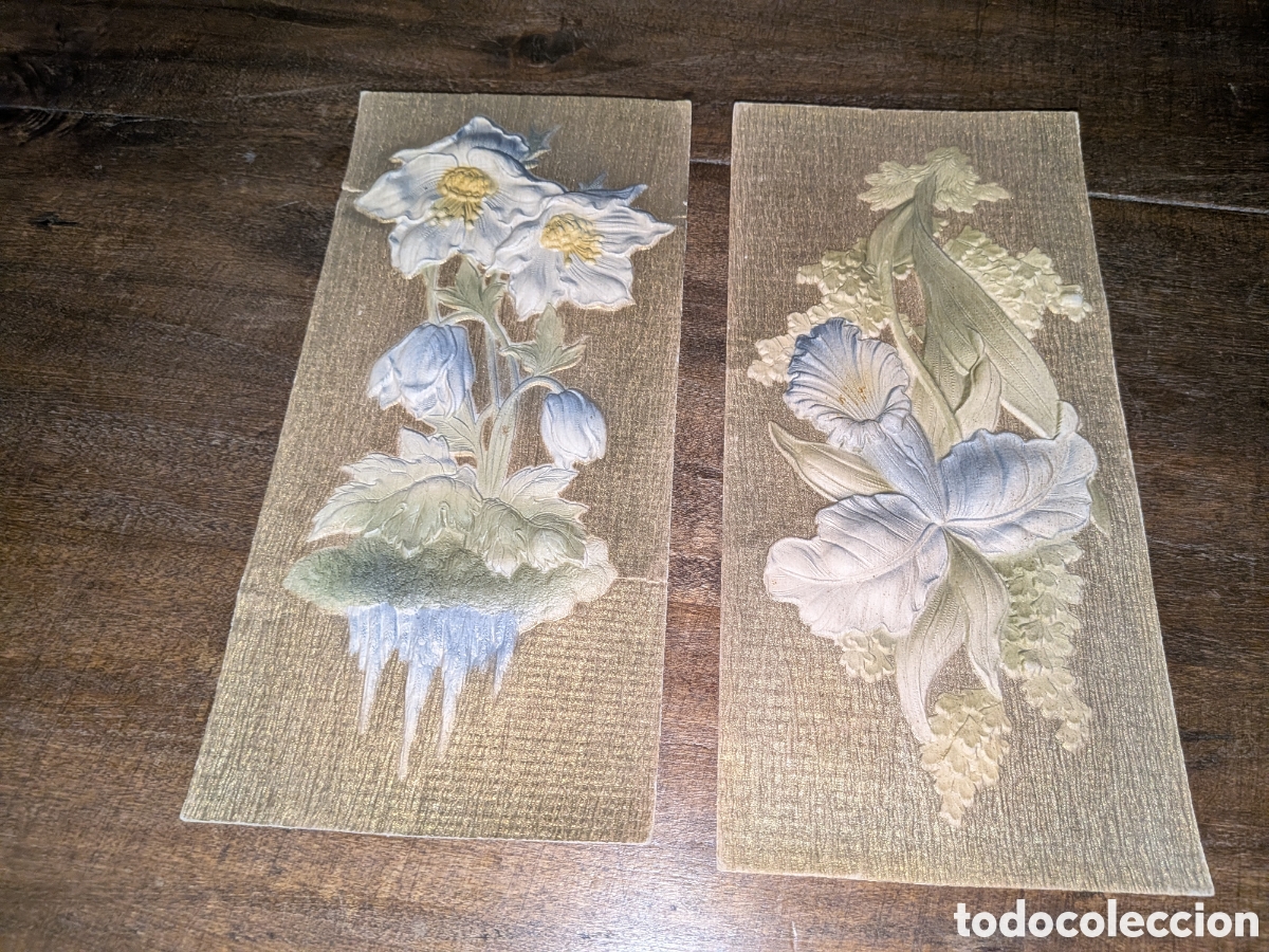 Coleccionismo cromos antiguos: Bonita pareja de cromos troquelados de gusto modernista