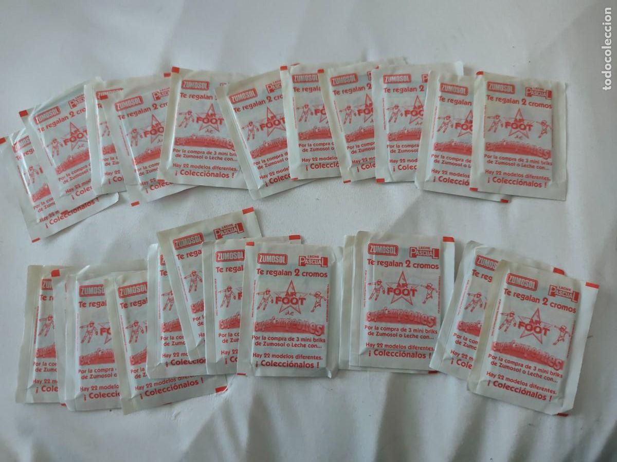 Coleccionismo cromos antiguos: 23 Sobres cerrados SUPERCAMPEONES AIR FOOT PROMOCIONAL PASCUAL ZUMOSOL SUPER CAMPEONES
