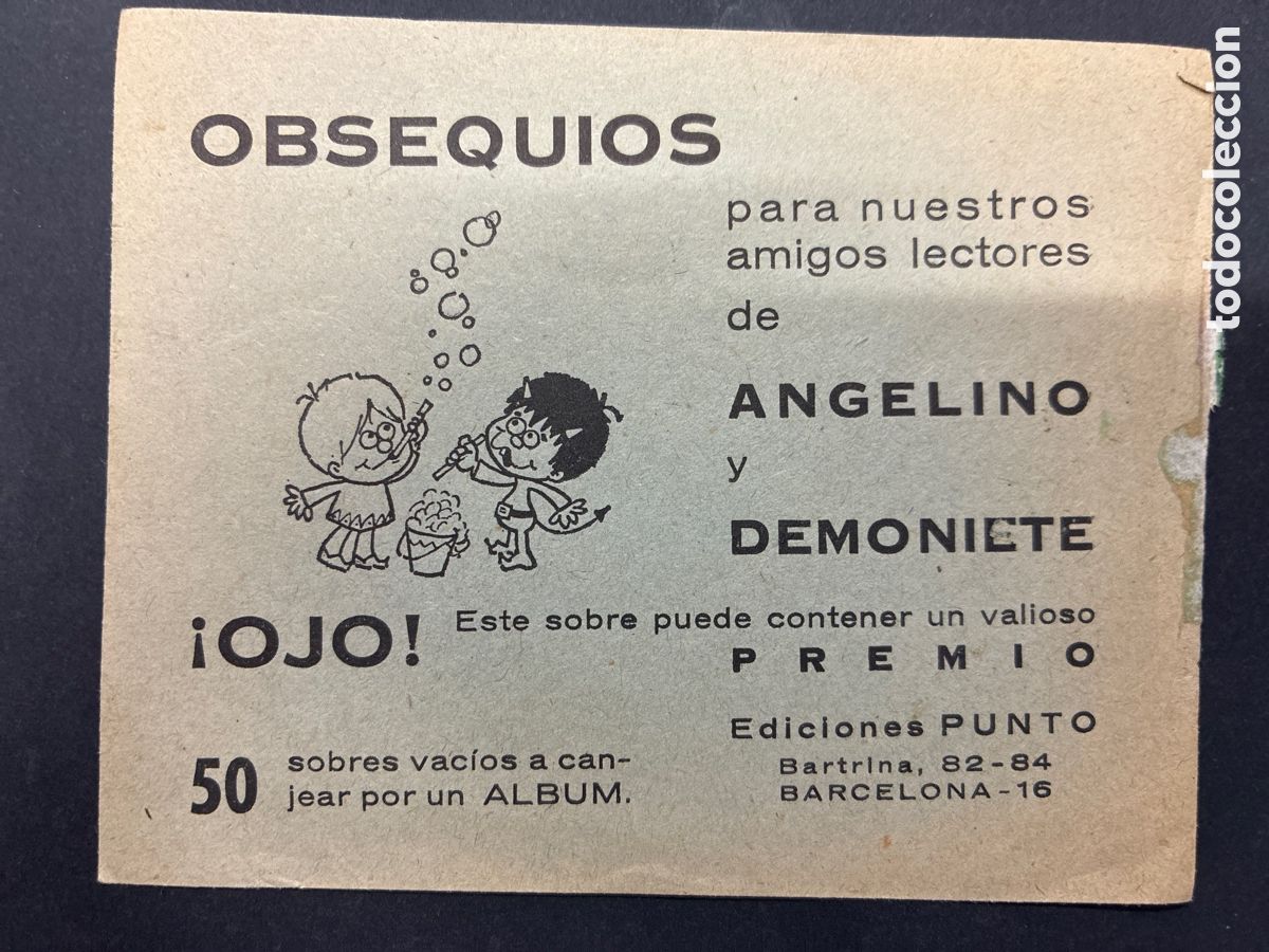 Coleccionismo cromos antiguos: SOBRE CROMOS SIN ABRIR ALBUM ANGELINO Y DEMONIETE