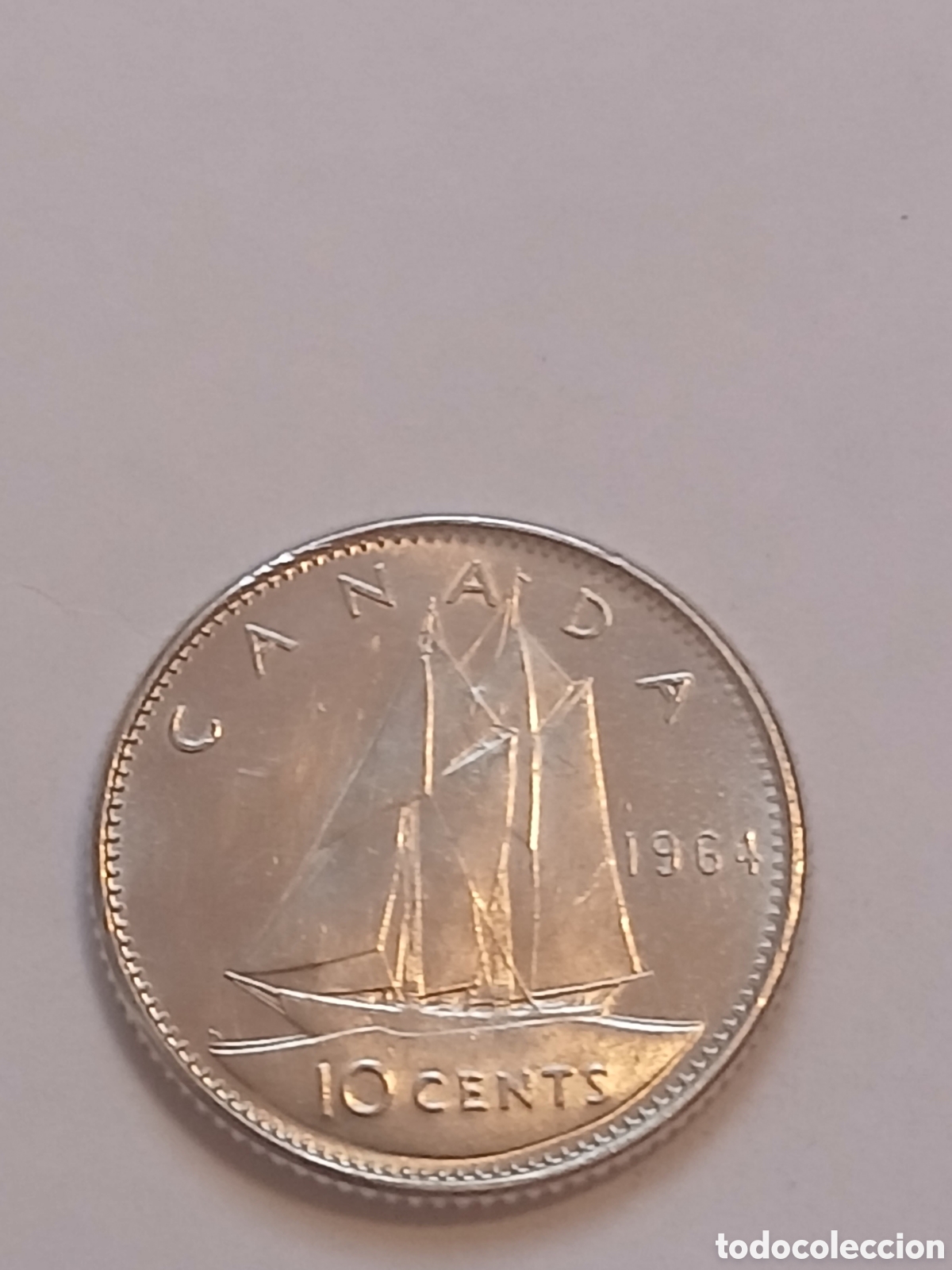 Coleccionismo cromos antiguos: 10 Cents Canad&aacute; 1964 plata