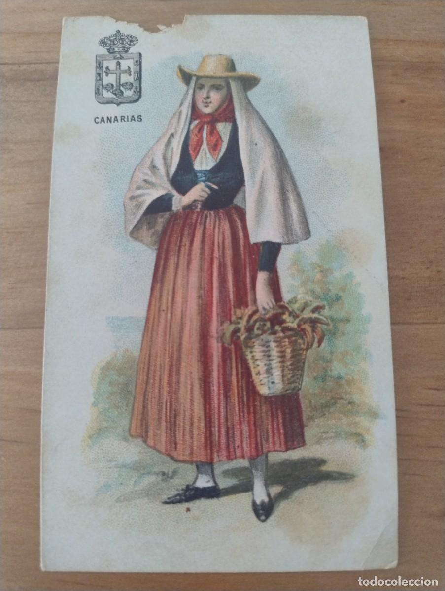 Collectable Antique Stickers: Cromo traje regional Canarias. Chocolate Jaime Boix Barcelona. Tipos de las provincias.