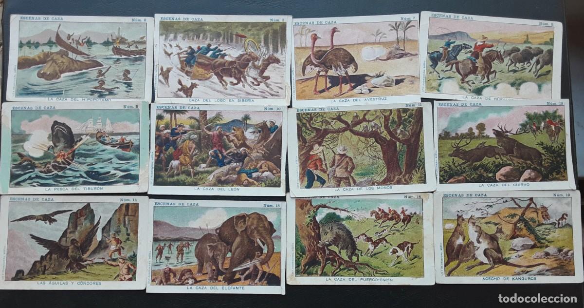 Collectionnisme Cartes &agrave; collectionner anciennes: Lote de 12 cromos Escenas de caza, anuncios varios al dorso