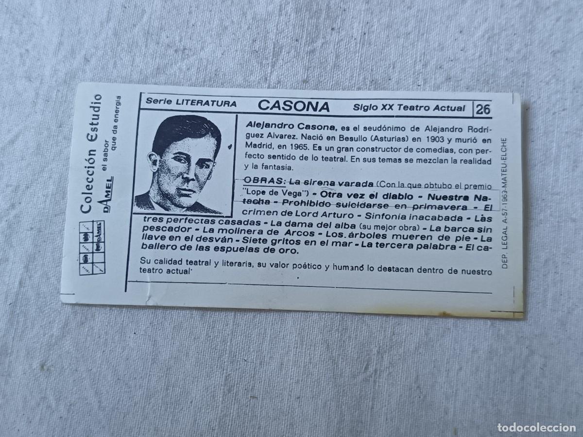 Coleccionismo cromos antiguos: Antiguo Cromo o similar, Casona, serie Literatura, de Damel, Elche