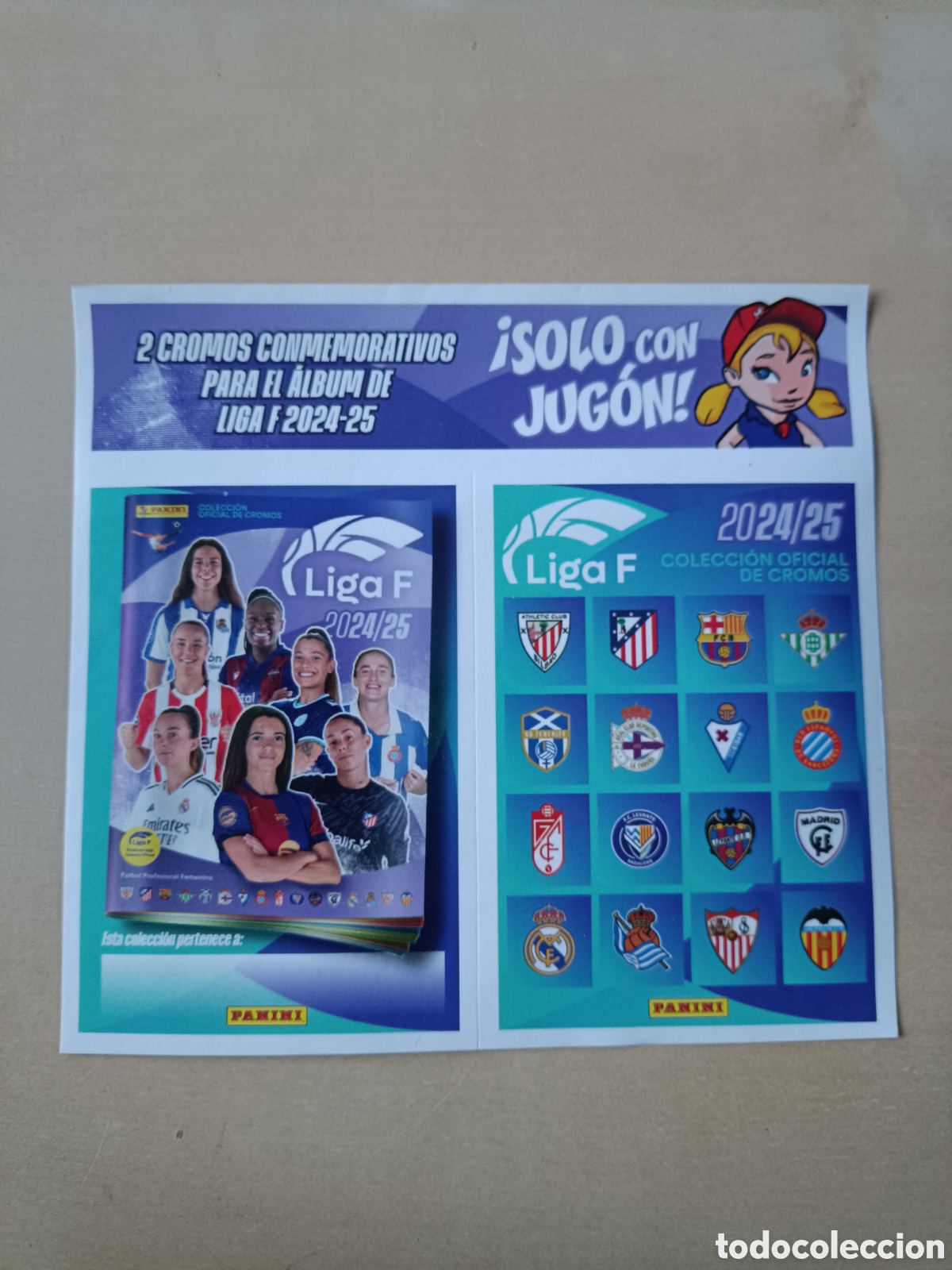 Coleccionismo cromos antiguos: LOTE 2 CROMOS CONMEMORATIVOS LIGA F MOEVE 2024 2025 24 25 NUEVOS PANINI REVISTA JUG&Oacute;N