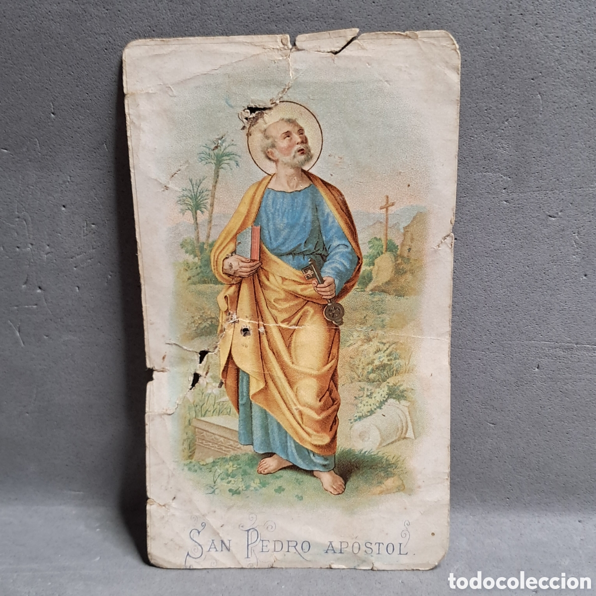 Coleccionismo cromos antiguos: Antiguo cromo religioso de San Pedro Ap&oacute;stol, publicidad de Chocolates Poblet, Tarragona
