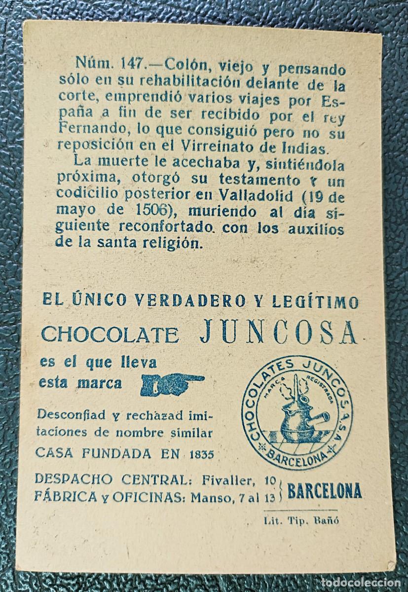 Coleccionismo cromos antiguos: CROMO CRIST&Oacute;BAL COL&Oacute;N N&ordm; 147.CHOCOLATES JUNCOSA - Foto 2