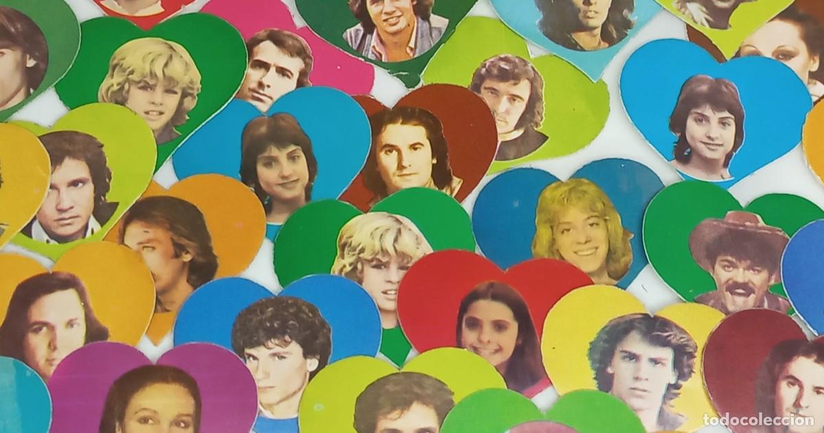 Coleccionismo cromos antiguos: 77 CROMOS ADHESIVOS COLECCIONABLES CON FORMA DE CORAZON DE LOS A&Ntilde;OS 80 CON CANTANTES POPULARES