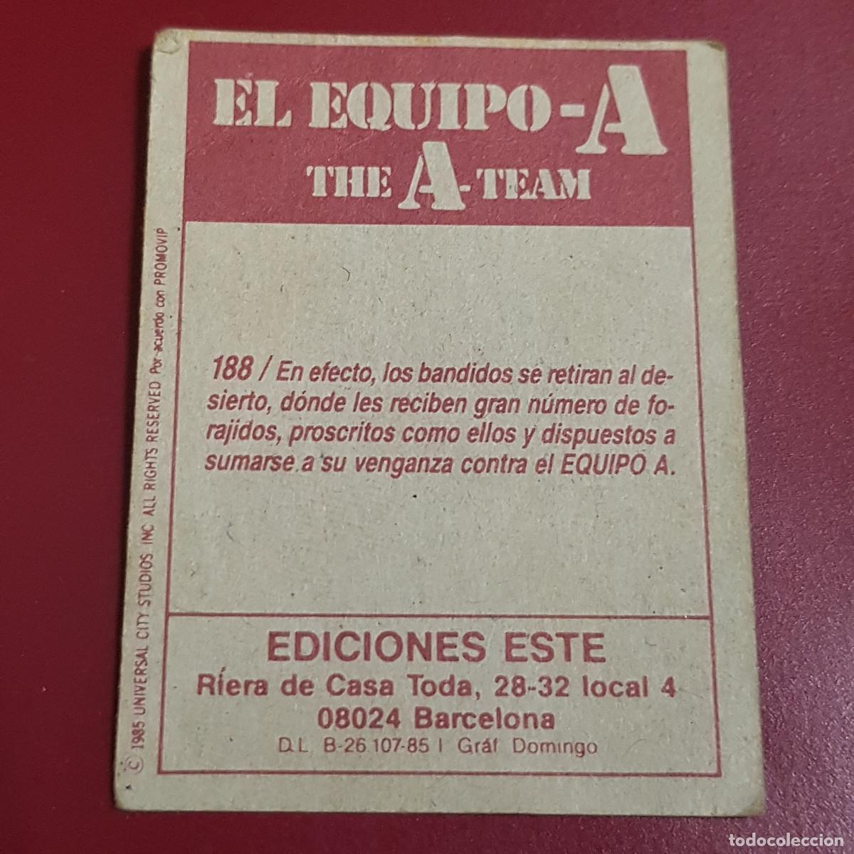 Coleccionismo cromos antiguos: ESTE - EL EQUIPO A - 188 - NUNCA PEGADO - Foto 2
