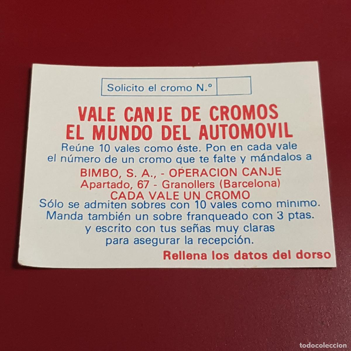 Coleccionismo cromos antiguos: BIMBO - EL MUNDO DEL AUTOMOVIL - VALE CANJE DE CROMOS - NUNCA PEGADO