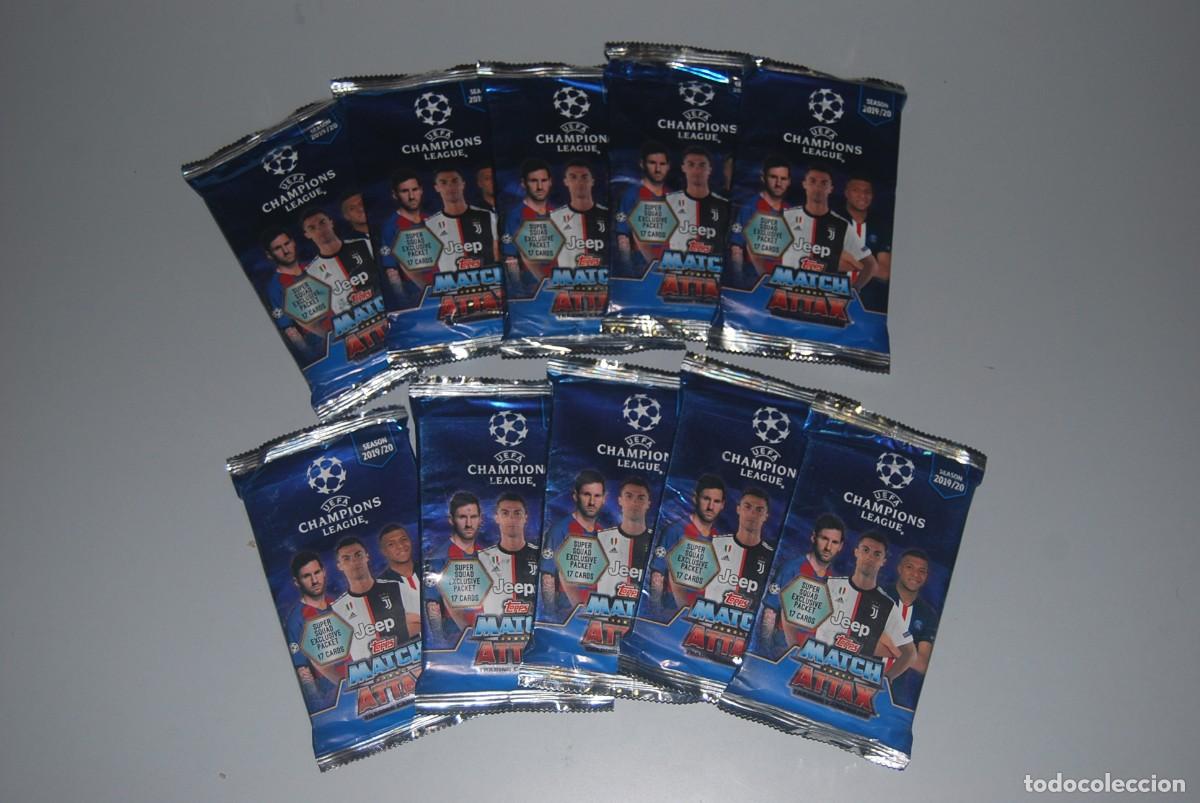Coleccionismo cromos antiguos: lote 10 sobres con 17 cards cada sobre UEFA champions league 2019-20 MESSI-CRISTIANO-MBAPPE
