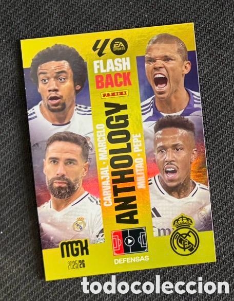 Coleccionismo cromos antiguos: CARVAJAL PEPE MARCELO MILITAO FLASHBACK ANTHOLOGY REAL MADRID MGK MEGACRACKS 2025