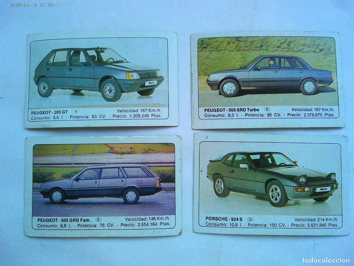 Coleccionismo cromos antiguos: LOTE 4 CROMOS DE COLECCION &uml; COCHES &uml;: PEUGEOT Y PORSCHE . DE EDICIONES UNIDAS , A&Ntilde;OS 80