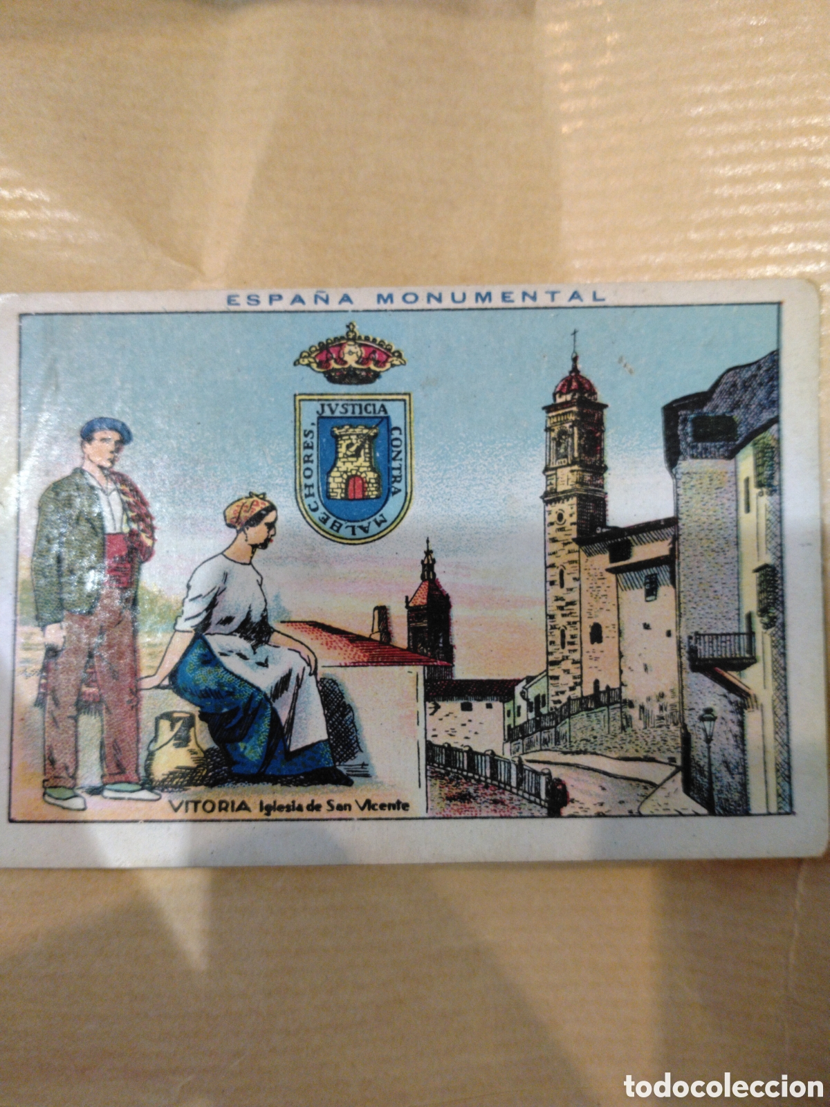 Coleccionismo cromos antiguos: ESPA&Ntilde;A MONUMENTAL-VITORIA IGLESIA DE SAN VICENTE-N 10-CHOCOLATES AMATLLER BARCELONA 19..