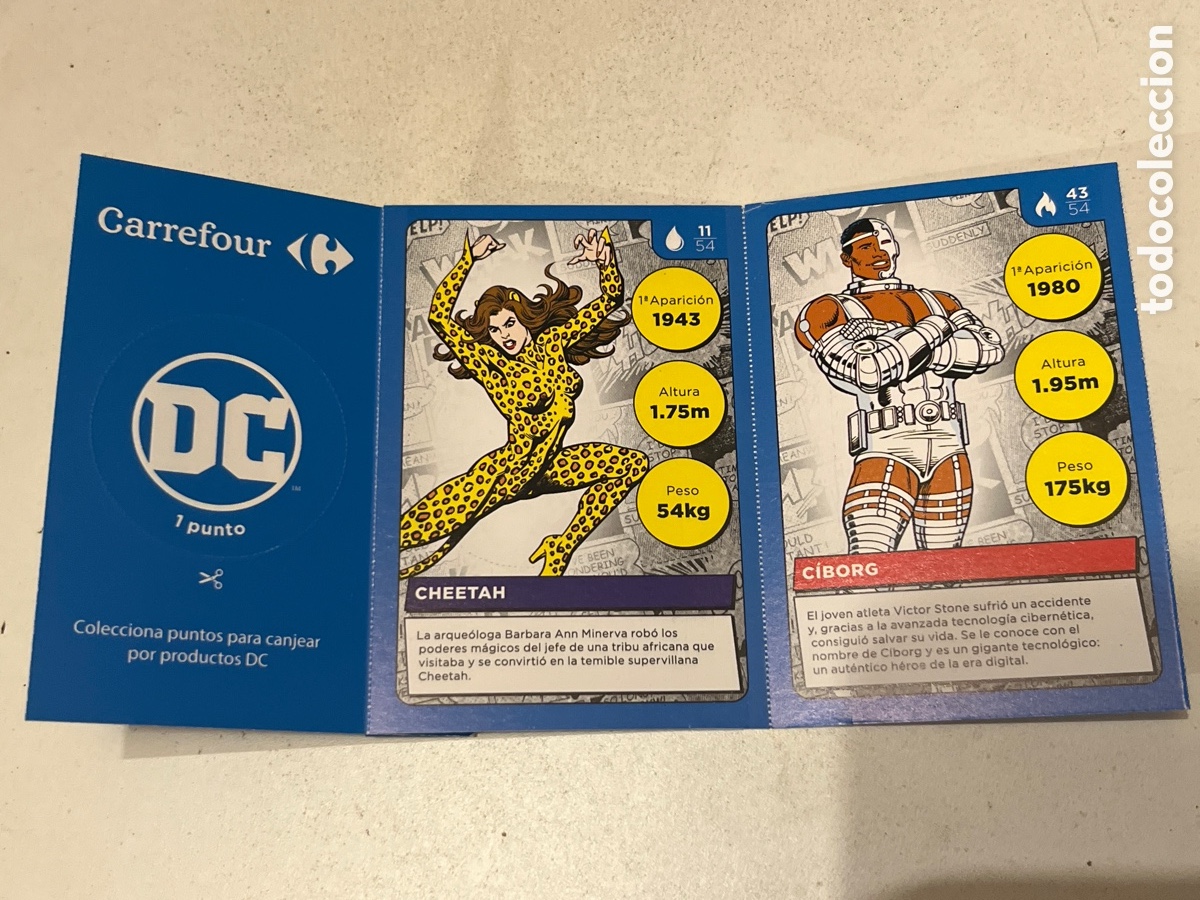 Coleccionismo cromos antiguos: Sobre sorpresa Carrefour Cheetah y C&iacute;borg Colecci&oacute;n DC 2023