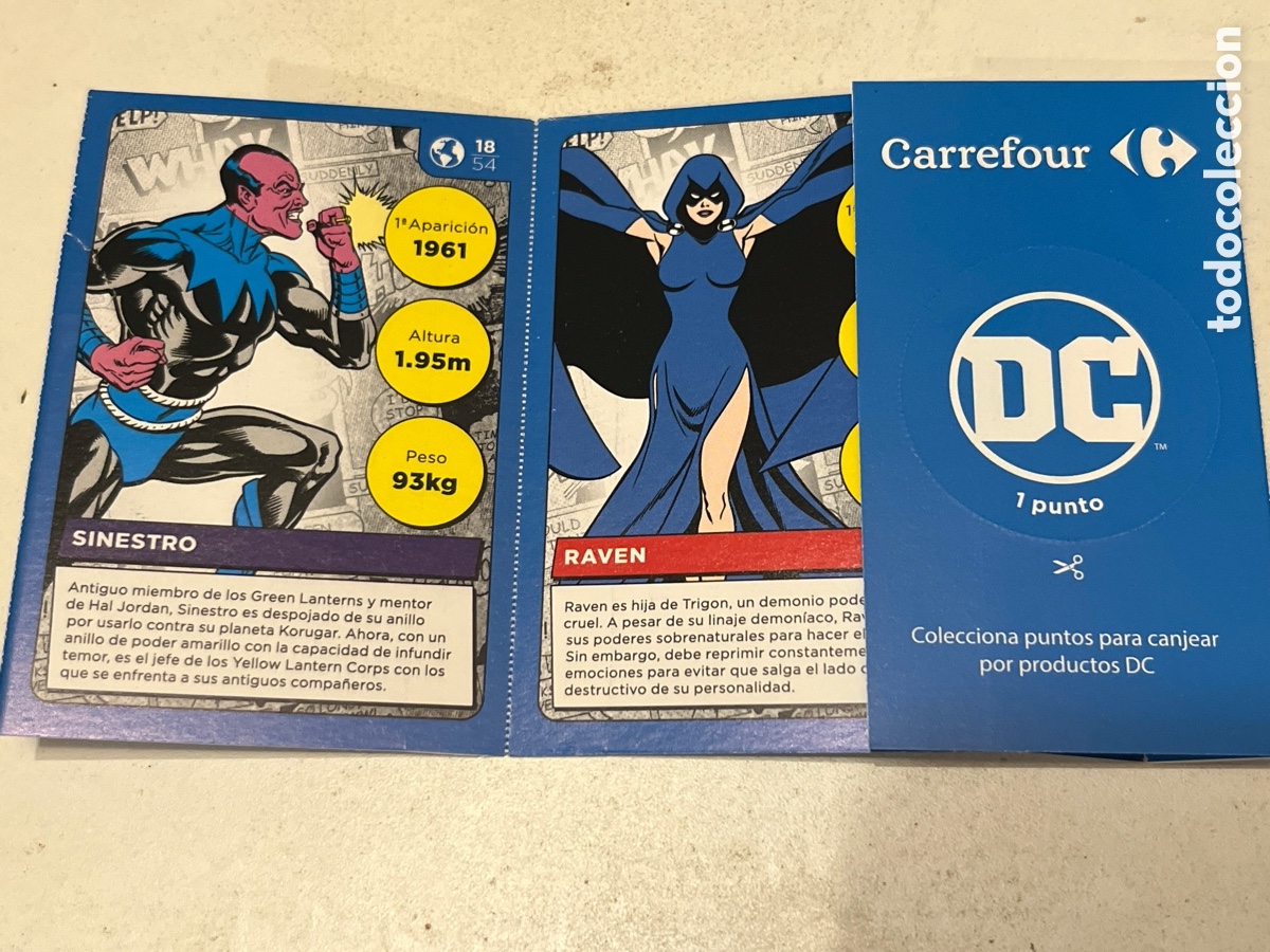 Coleccionismo cromos antiguos: Sobre sorpresa Carrefour Sinestro y Raven Colecci&oacute;n DC 2023