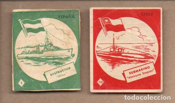 Coleccionismo cromos antiguos: 2 ANTIGUOS CROMOS, EL JUEGO DE LAS BATALLAS NAVALES Ns. 9 DESTRUCTOR ULLOA Y 119 SUBMARINO ALMIRANTE