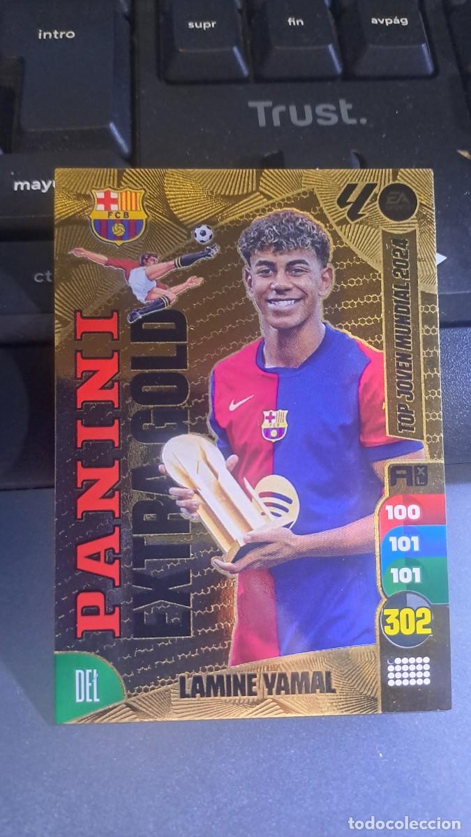 Coleccionismo cromos antiguos: ADRENALYN XL LAMINE YAMAL EXTRA GOLD BARCELONA TOP JOVEN MUNDIAL 2024 LIGA 2024 2025 24 25 PANINI