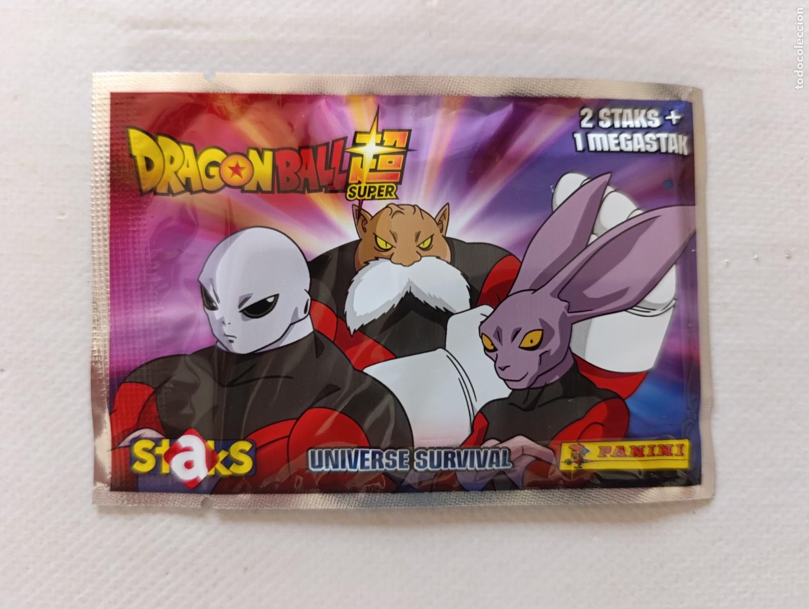 Coleccionismo cromos antiguos: 1 SOBRE STAKS DRAGON BALL SUPER UNIVERSE SURVIVAL - PANINI - JIREN, TOPPO Y DYSPO - NUEVO (114#)