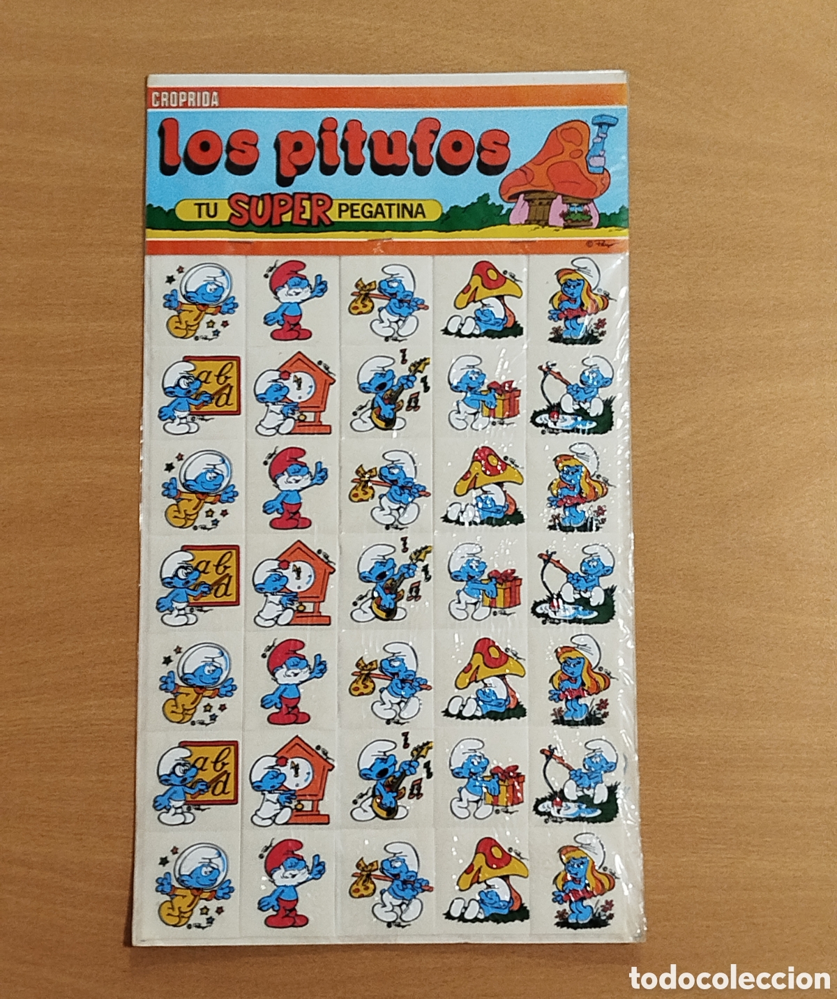 Coleccionismo cromos antiguos: UNICO! CROPRIDA CROPAN A&Ntilde;OS 80 EXPOSITOR PITUFOS PEYO SUPER PEGATINAS CROMOS PANOPLIA CARTEL DISPLAY