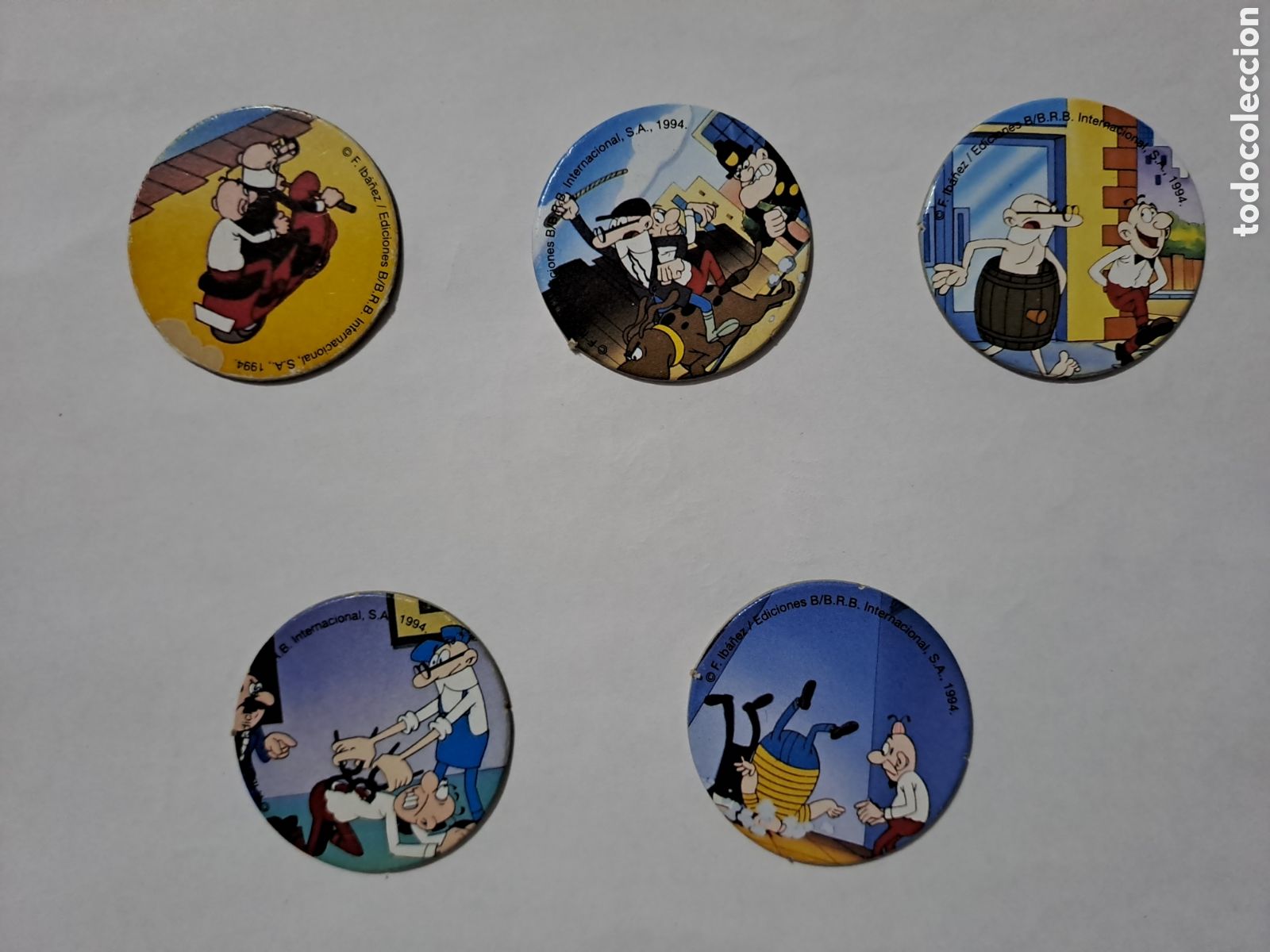 Coleccionismo cromos antiguos: Lote de 5 tazos Mortadelo y Filemon