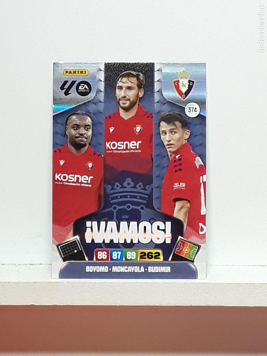 Coleccionismo cromos antiguos: ADRENALYN 2025 2026 25 26 ALBUM PANINI LIGA N 374 OSASUNA VAMOS BOYOMO MONCAYOLA BUDIMIR