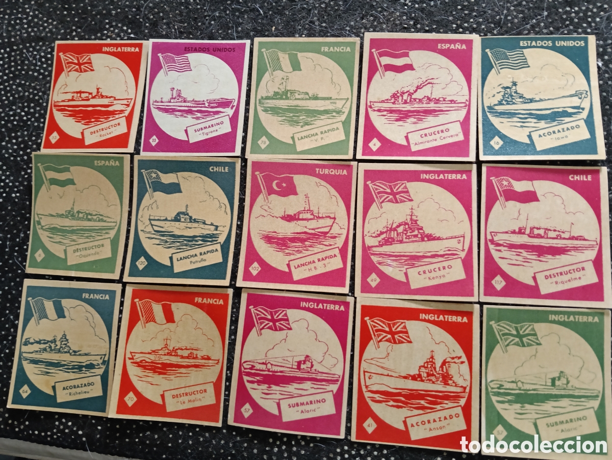 Coleccionismo cromos antiguos: Lote de 15 cromos EL JUEGO DE LAS BATALLAS NAVALES de la colecci&oacute;n Escuadras Modernas, n&deg;- 4-6-16-33