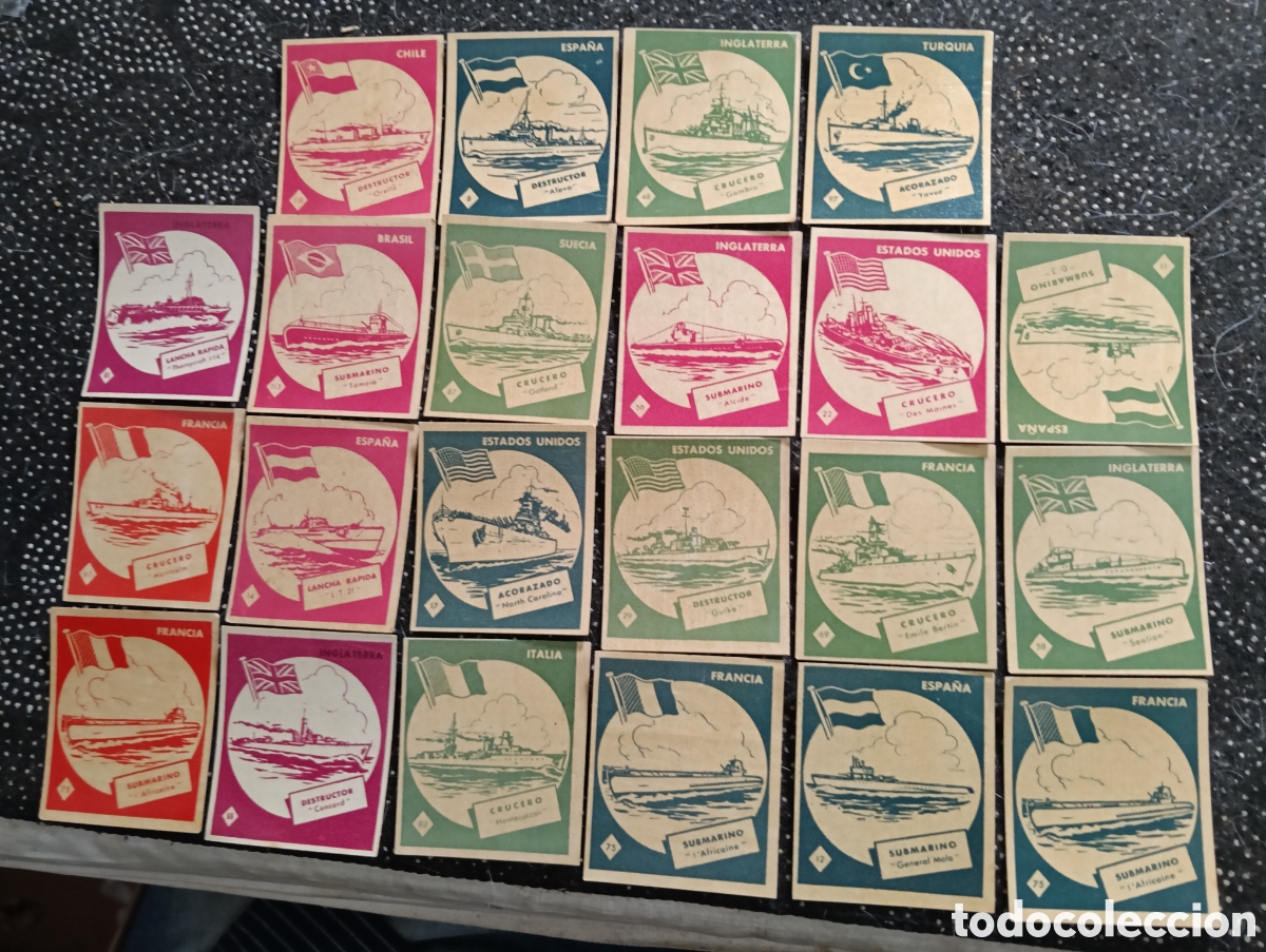 Coleccionismo cromos antiguos: Lote de 22 cromos EL JUEGO DE LAS BATALLAS NAVALES de la colecci&oacute;n Escuadras Modernas, n&deg;- 8-11-12-1