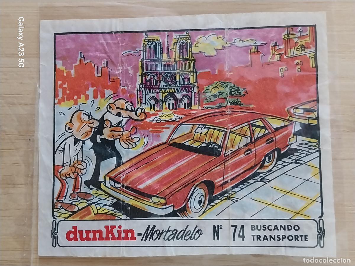 Coleccionismo cromos antiguos: DUNKIN MORTADELO A&Ntilde;O 1971 EL MEDALLON ROBADO CROMO 74 BUSCANDO TRASPORTE RECUPERADO ORIGINAL