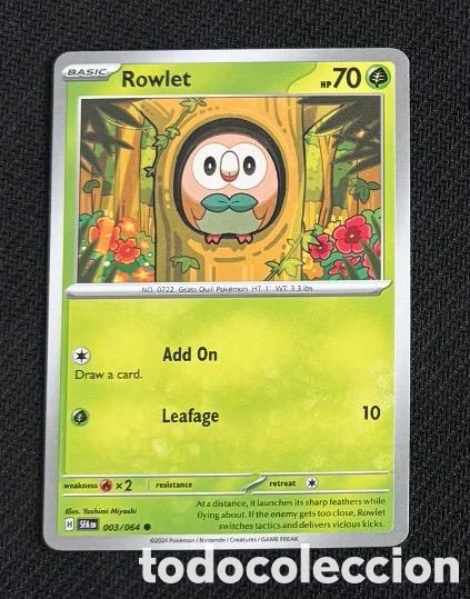 Coleccionismo cromos antiguos: 003/064 Rowlet pack iniciales Carta POKEMON TCG