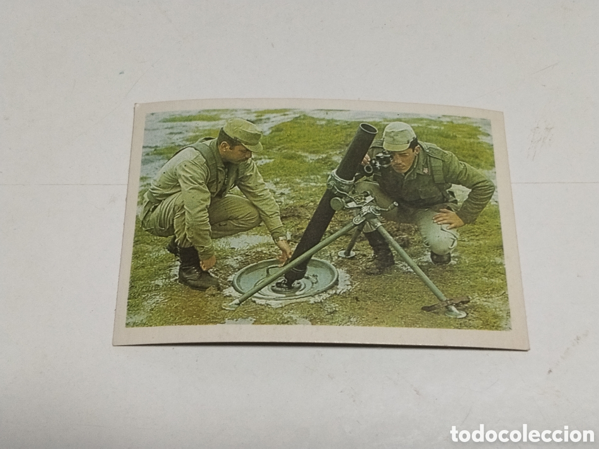 Coleccionismo cromos antiguos: Cromo Nuestros Ejercitos Mortero Ecua de 81 mm.L. Fabricado en Espa&ntilde;a