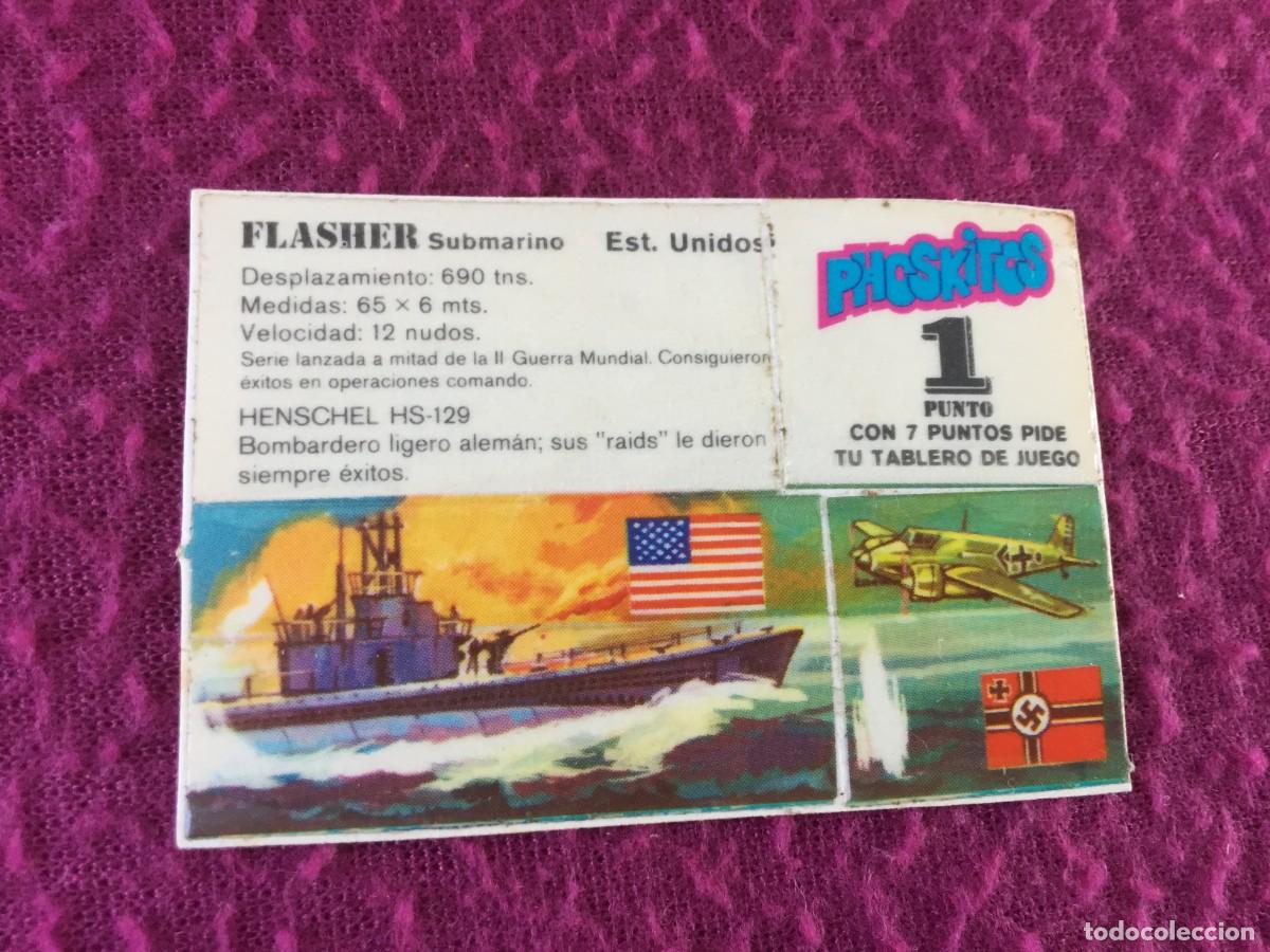 Coleccionismo cromos antiguos: PHOSKITOS- BARCOS DE GUERRA- SUBMARINO USA FLASHER - BOMBARDERO ALEMAN HENSCHEL