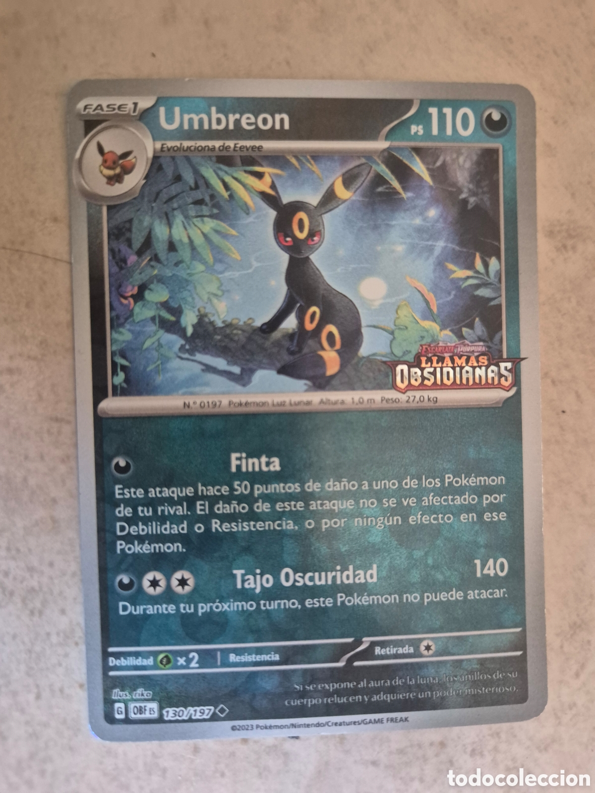 Coleccionismo cromos antiguos: Carta Pok&eacute;mon Umbreon Llamas Obsidianas 130/197