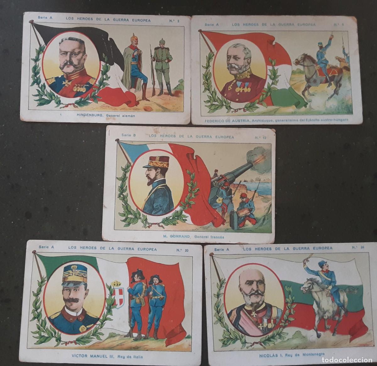 Coleccionismo cromos antiguos: Los h&eacute;roes de la guerra europea Serie A, lote de 5 cromos: Hindenburg, Nicolas I...