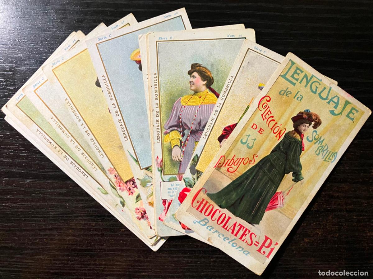 Coleccionismo cromos antiguos: Lenguaje de la Sombrilla - Colecci&oacute;n completa 11 cromos - Chocolates Pi Barcelona