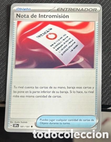 Coleccionismo cromos antiguos: 181/191 Nota de intromisi&oacute;n carta pokemon TCG