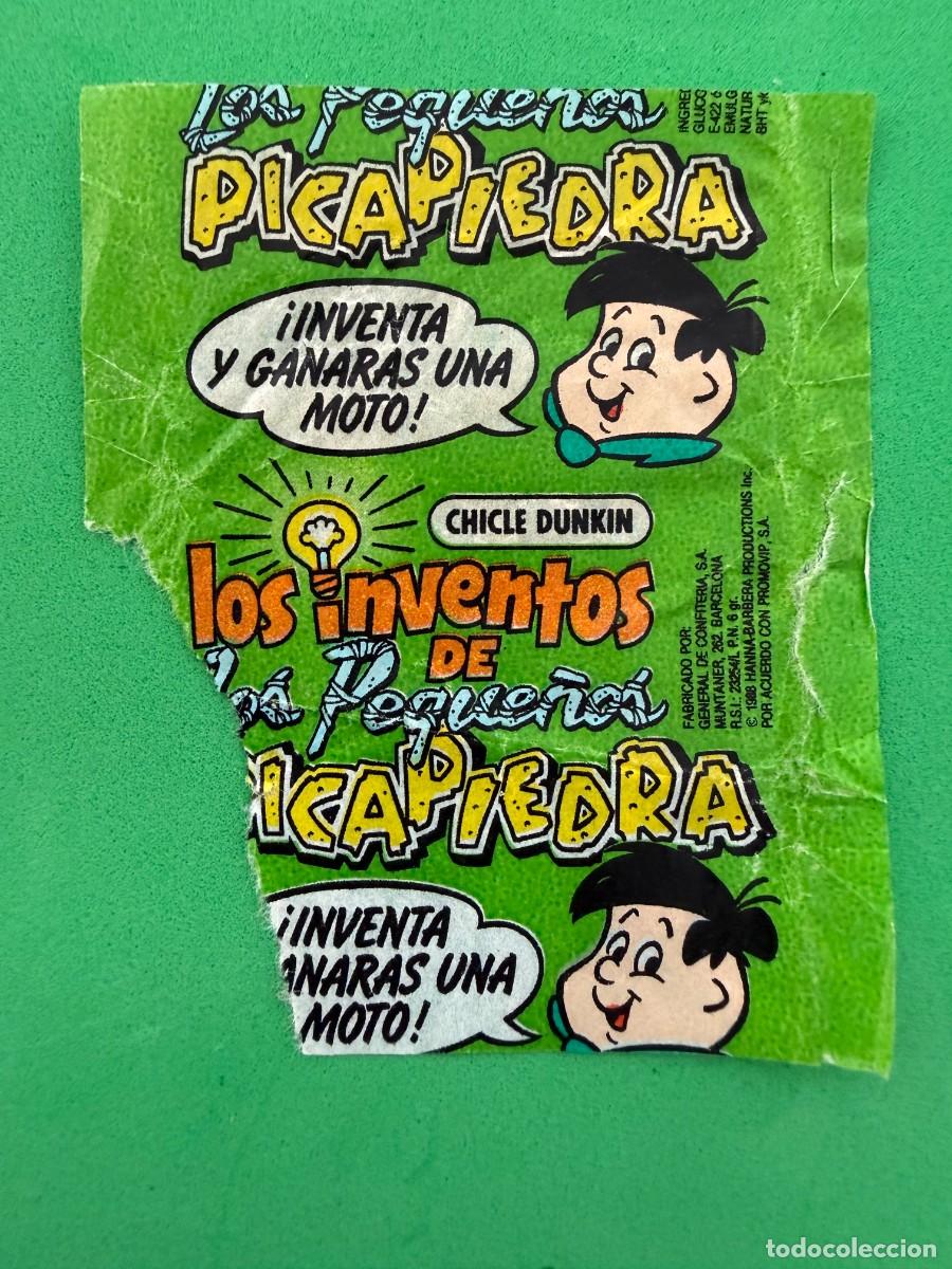 Coleccionismo cromos antiguos: Envoltorio chicle menta Los inventos de los Peque&ntilde;os Picapiedra - Dunkin
