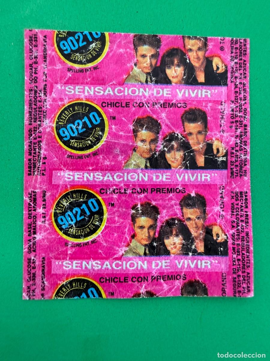 Coleccionismo cromos antiguos: Envoltorio chicle fresa - Sensaci&oacute;n de Vivir Beverly Hills 90210