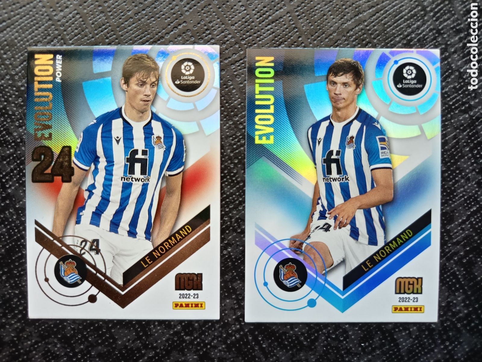 Colecionismo Cromos antigos: CROMO CARD N&ordm; P392 y 392 EVOLUTION y POWER LE NORMAND REAL SOCIEDAD MEGACRACKS 2022-23 2022 2023