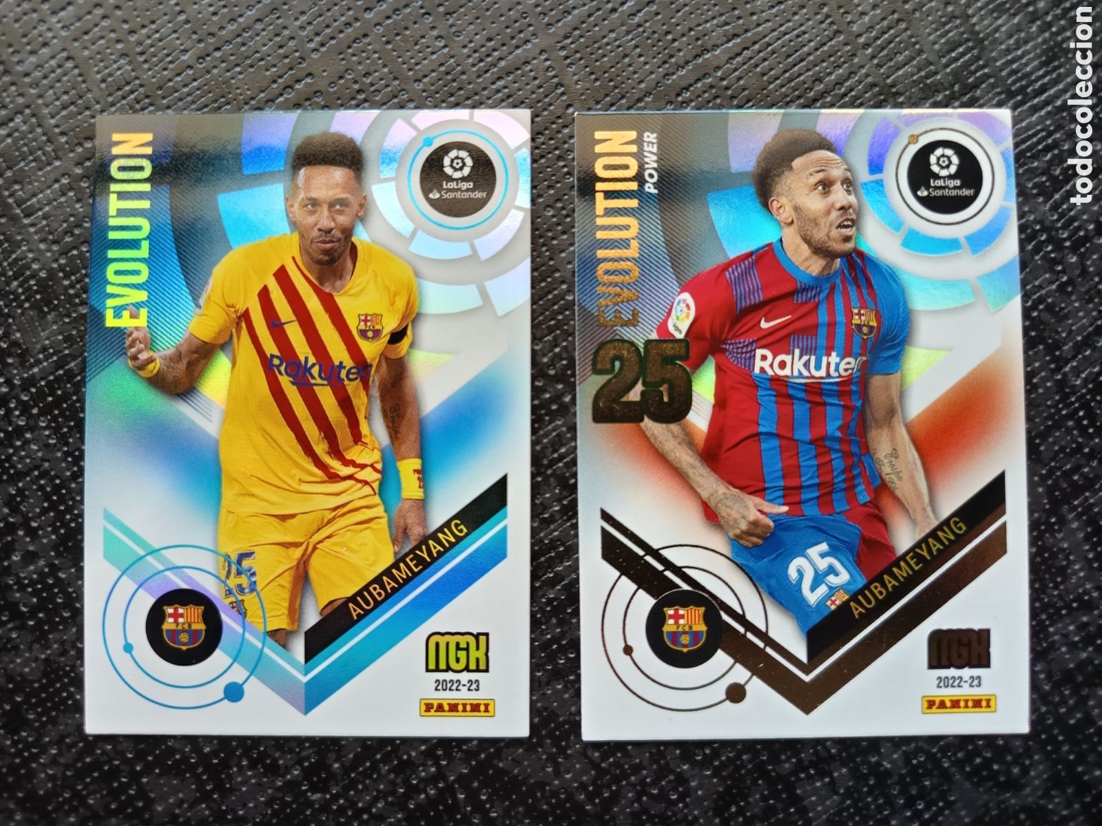 Colecionismo Cromos antigos: CROMO CARD N&ordm; P373 y 373 EVOLUTION y POWER AUBAMEYANG FC BARCELONA MEGACRACKS 2022-23 2022 2023