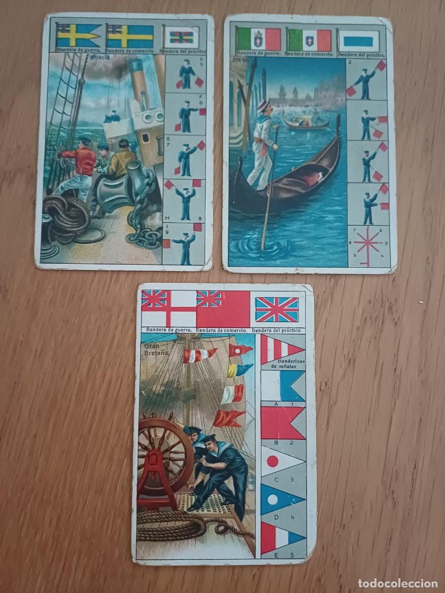 Coleccionismo cromos antiguos: 3 cromos antiguos banderas marinas, muy dificiles de encontrar